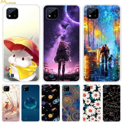 For Realme C20 Case 2021 Cartoon Phone Cases For Oppo Realme C20 C 20 Back Cover RealmeC20 6.5'' Cute Cat Flower Soft TPU Bumper