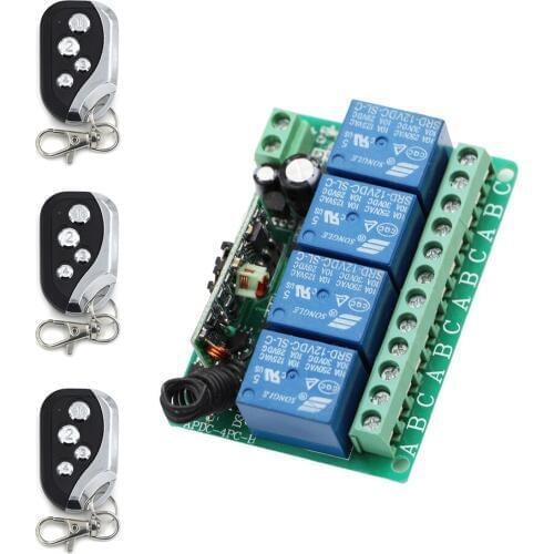 DC12V 4CH Relay 10A RF Wireless Remote Control Switch System Receiver & 3pcs Transmitter Wireless Lighting Switch For Smart Home
