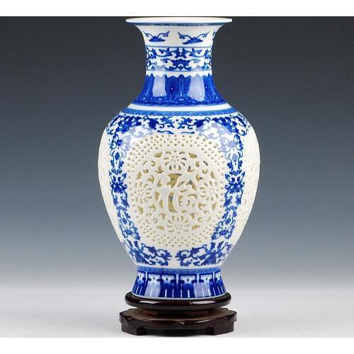 Jingdezhen pierced porcelain vase decorative ornaments hollowed out lucky handicrafts furnishings living room accessories gifts