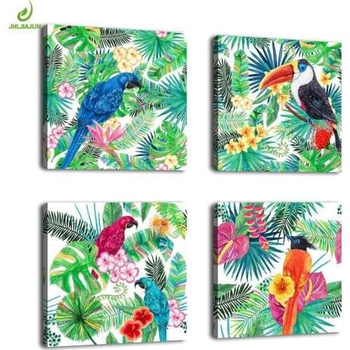 JHLJIAJUN 4 Piece Color Birds Canvas Decoration Home Modular Picture Art Decorative Nordic Poster For Home Decor Picture