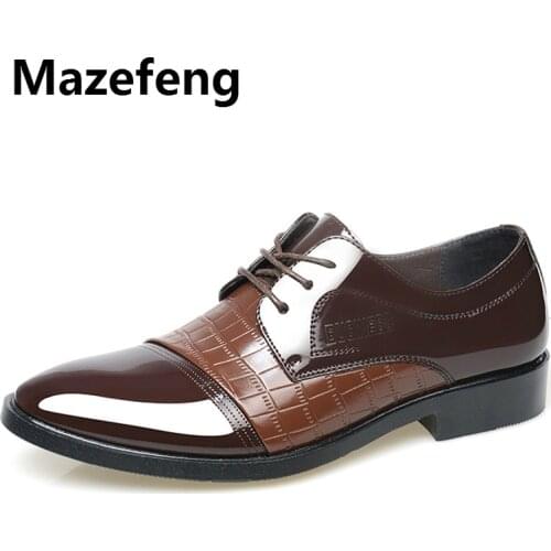 Mazefeng 2019 Fashion Men Dress Shoes Leather Lace-Up Pointed Toe Office Oxford Shoes For Men Solid Black Formal Wedding Shoes
