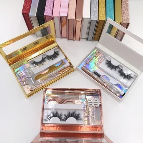 Lash Book Packaging For 5Pairs Full Strip Mink Lashes 3D 25mm Thick Real Mink Eyelashes Eyeliner Glue Pen