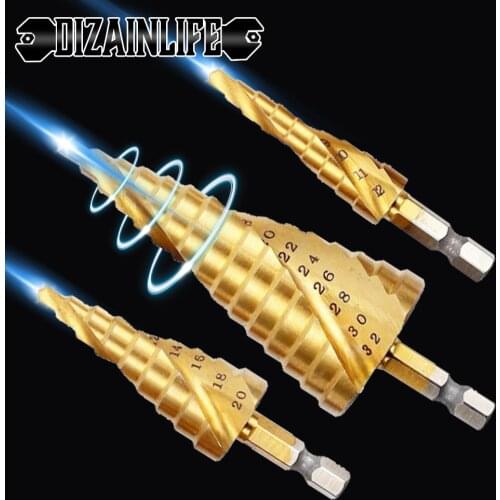 DIZAINLIFE Hss Step Drill Bit Set Cone Hole Cutter Taper Metric Titanium Coated Flute Pagoda Metal Wood Hex Conical Core Drill