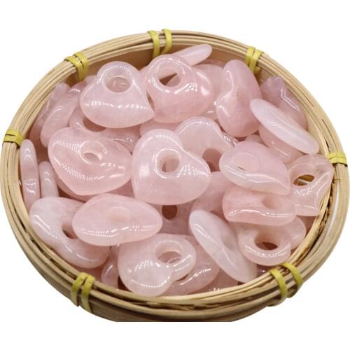 Heart Pendant Beads Natural Semi-precious Stone Rose Quartz 30x35mm 29x30mm Peach Side Hole Pendant DIY for Maiking Earring