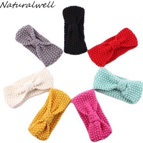 Naturalwell Bohemia Top Knot Elastic Turban Headband Child Girls Headwrap Hairband Crochet Woolen Hair Accessories 1pc HB043