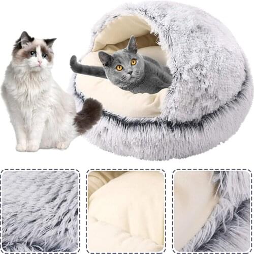 New Warm Dog Bed Cat Mat Round Plush House Sofa Soft Sleeping Pet Basket For Dogs Cats Nest 2 In 1 Pet Bed Pet Cushion Supplies