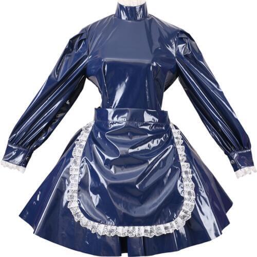 New Arrival Custom Made Sissy Maid Dark Blue Dress Lockable Uniform Cosplay Costume