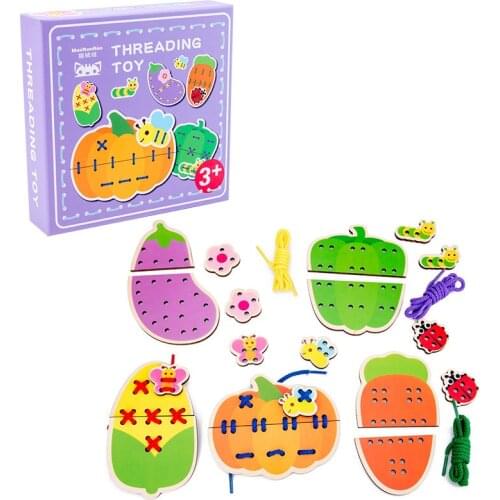 Child Stringing Handmade Learning Toys Kids Wooden Educational Montessori Toys Animals Fruits Jigsaw Puzzle Learning Toys