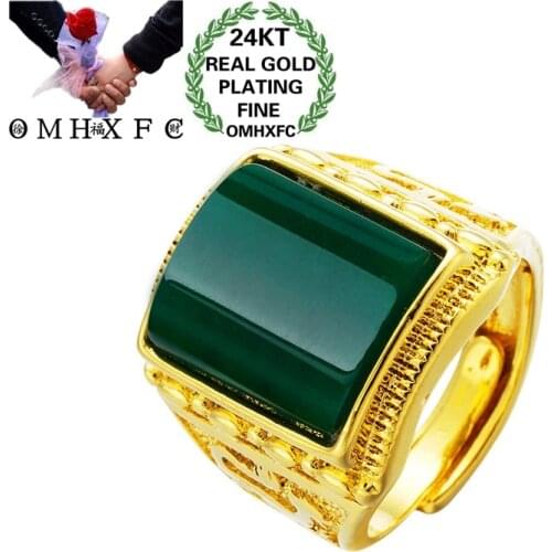 OMHXFC Wholesale RI225 European Fashion Fine Man Party Birthday Wedding Gift Red Green Black Rectangle 24KT Gold Resizable Ring