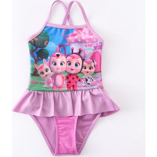 1-6 Years Girls Swimsuit 2021 New One Piece Swimwear CRY Baby Style Childrens Swimwear Unicorn One Piece Swimsuit RT05