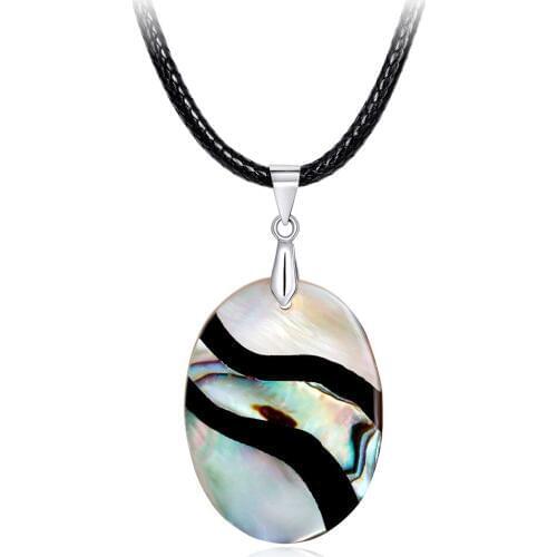 Natural Abalone Paua Shell Pendant Necklace With Black Wax Rope Chain Bohemian Women Fashion Jewelry