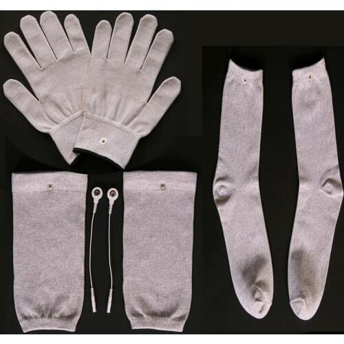 Conductive silver fiber TENS / EMS electrode treatment gloves + socks + knee pads Meridian acupressure device accessories