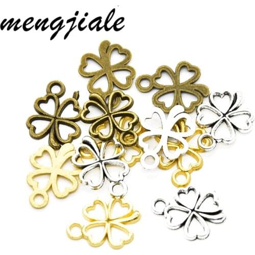 MENGJIALE 50pcs Two Color Lucky Four Leaf Clover Charms Flower Pendants For DIY Handmade Jewelry Making 17*13mm