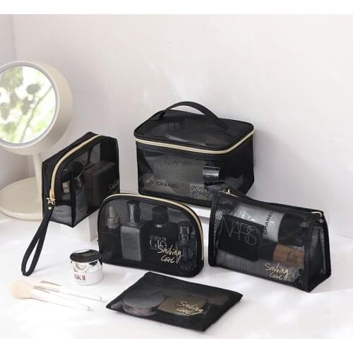 Transparent Mesh Makeup Bag Portable Large Capacity Toiletry Organizer Toiletry Bag Makeup Pouch Travel Cosmetic Bag Storage Bag