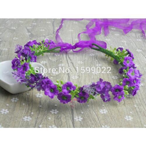 Handmade Bridal Flower Crown Adjustable Hairband Women Purple Lavender Woodland Wedding Headpiece Bachelorette Party Accessories