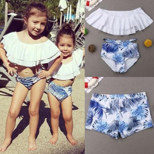 Family Matching Frill Swimwear Women Men Boy Girl Bikini Bathing Suit Swimsuit Swimwear Matching Outfits