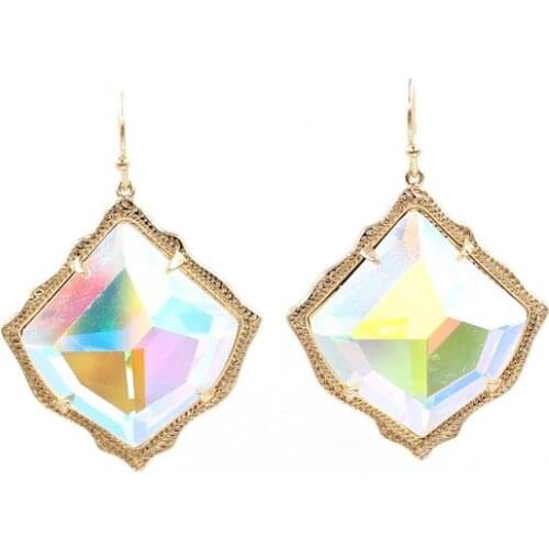 Hot Selling Kite Shape AB Clear Crystal Stone Inaly Drop Earrings Women Jewelry Abalone Inaly Cooper Dangle Earrings