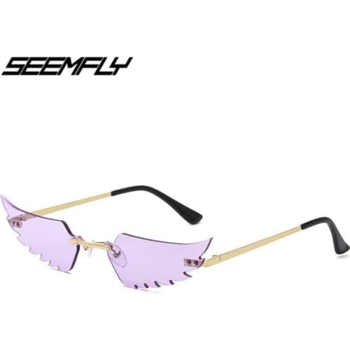 Seemfly Luxury Fashion Wing Flame Sunglasses Women Rimless Vintage Sun Glasses Metal Frame Goggle Spectacle UV400 Shades New