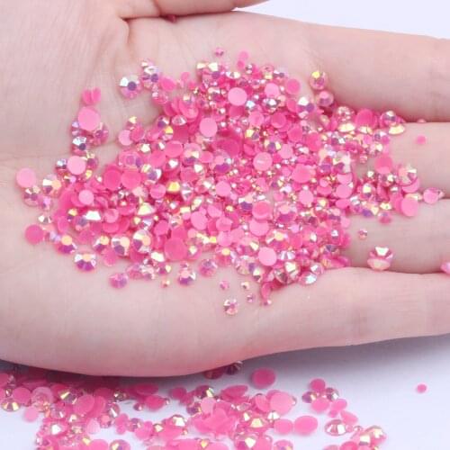 Resin Rhinestones Dark rose AB 500/1000pcs 2-6mm Round Flatback Non Hot Fix Diamonds Appliques For Craft Fabric Wedding Dresses