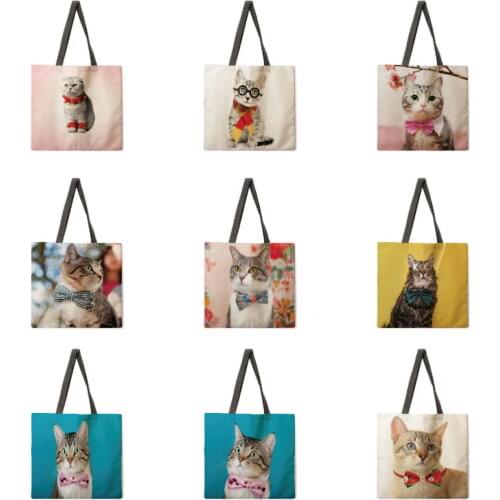 Outdoor shopping bag cute cat print handbag ladies casual handbag shoulder bag fashion beach bag tote bag