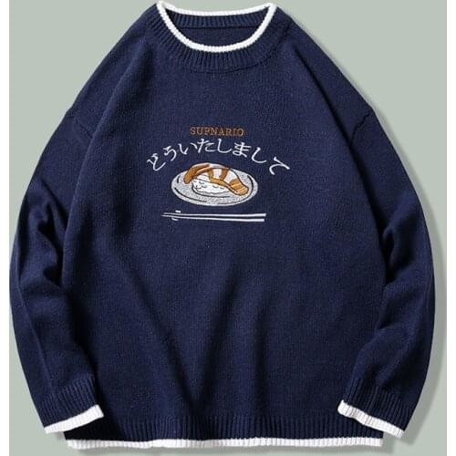 2021Harajuku Food Print Knitted Sweater Men Hip Hop Streetwear Loose Sweaters NEW Autumn Campus Couple Unisex Oversized Pullover