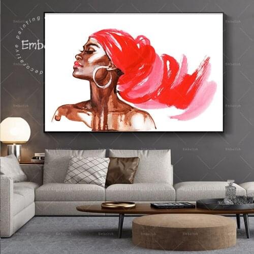 Embelish Home Decor Beautiful Watercolor African Woman Portrait Wall Art Pictures For Living Room Home Decor HD Canvas Paintings