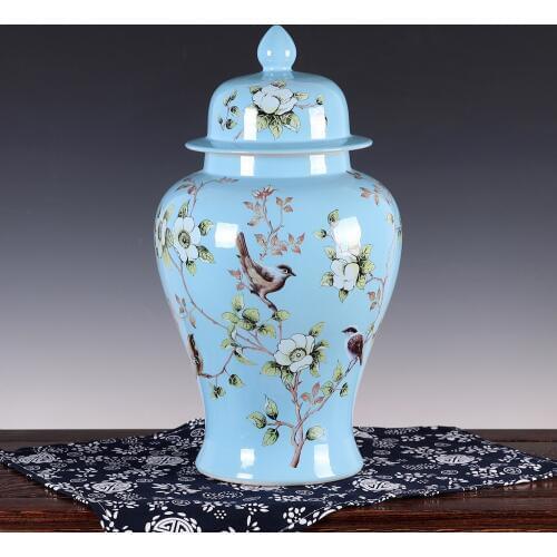 Decoration flower and bird Jingdezhen temple jar vase ceramic porcelain ginger jar wedding gift antique ginger jar vase