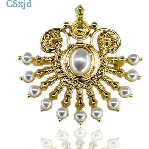 CSxjd Vintage European and American antique pearls Indian wind hollow open screen bird fan-shaped brooch flower for women
