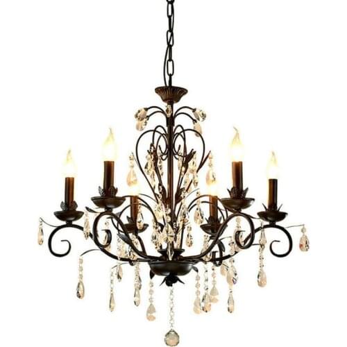 Chandelier Lighting Vintage Rustic Wrought Iron Chandelier Wedding Decoration Black Led Crystal Chandeliers 6 8 Lights E14 Led