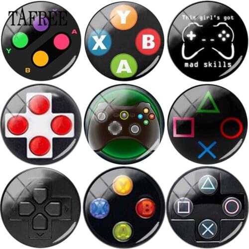 TAFREE Vintage Video Game Controller 25mm Round Flat Back Clear Glass Cabochon & Glass Dome DIY Jewelry Making Dropshipping