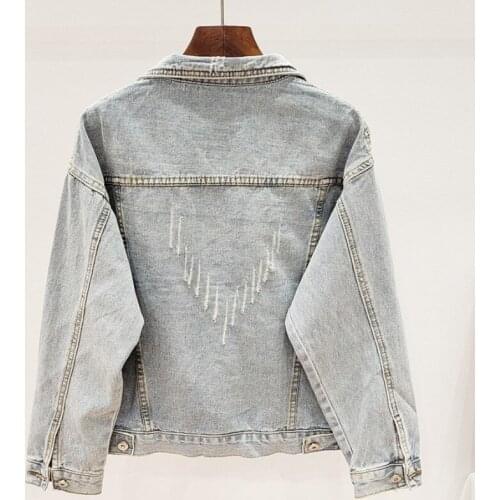 Flowers Long Sleeve Denim Coat Women Loose Single Breasted Vintage Short Jacket Spring Autumn Streetwear Blue Jean Jacket Female