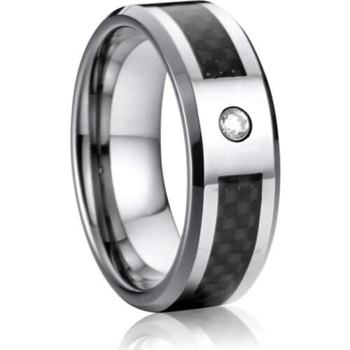 USA Style Ladies and Mens Couple Wedding Rings for men and women Tungsten carbide jewelry Black Carbon Fiber CZ Stone