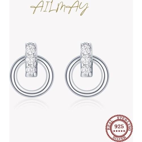 Ailmay Fashion Irregular Geometric Stud Earrings For Women Authentic 925 Sterling Silver Simple Geometric Fine CZ Jewelry