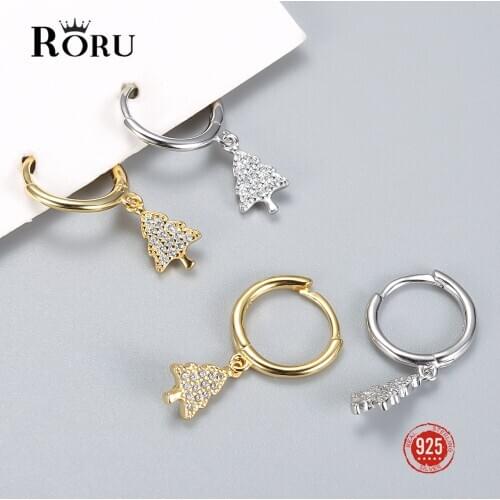 S925 Sterling SIlver Earrings Mini Christmas Xmas Tree Hoop Earrings For Women Cute Gold Loop Circle Earrings