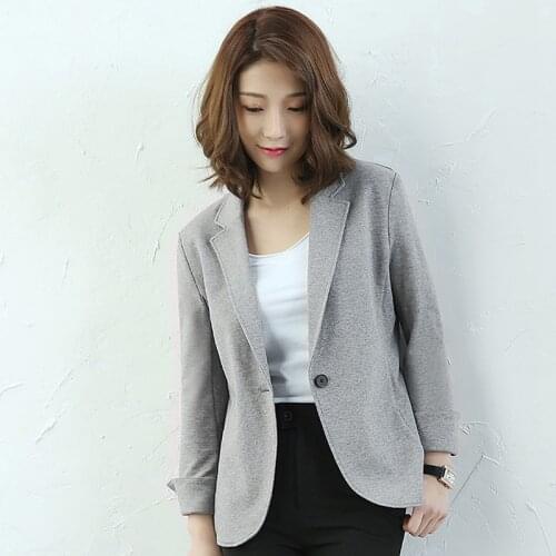 Blazers Women Suit Knitted Fabric Simple Design Long Sleeves Single Button Ladies Work Office Clothing New Fashion