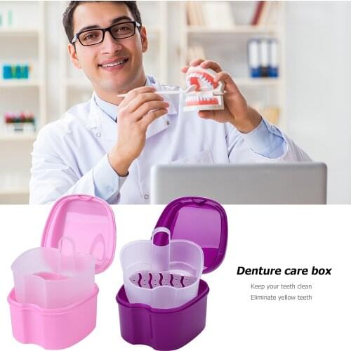 1pc Dental False Teeth Storage Box with Hanging Net Container Teeth Organizer Cleaning Teeth Dental Storage Supplies