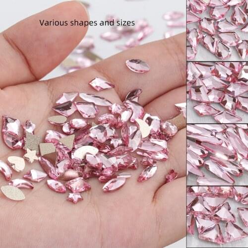 100Pcs/Bag Light Rose Nail Diamond Flatback Phone Applique Strass Chip Diy Sequins Pink Crystals Non Hotfix Rhinestone