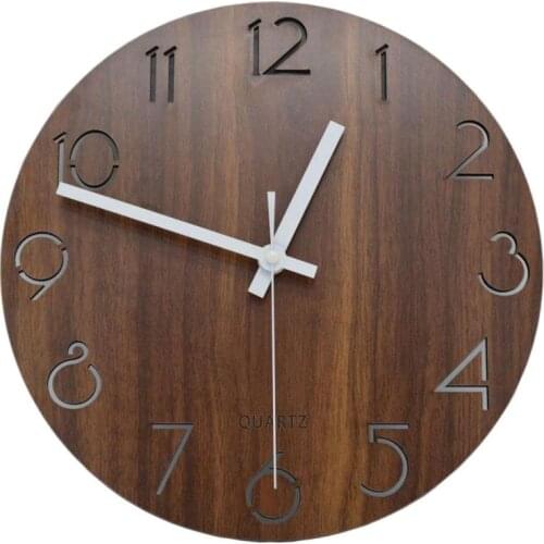 12inch Vintage Wooden Round Wall Clock for Living Room Fashion Japanese-style Circle Arabic Numeral Clock Watch Home Decor