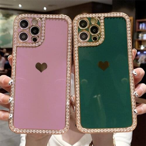 Glitter Diamond Love Heart Phone Case For iPhone 11 12 13 Pro Max XR XS Max X 7 8 Plus 13 Shockproof Plating Silicone Back Cover