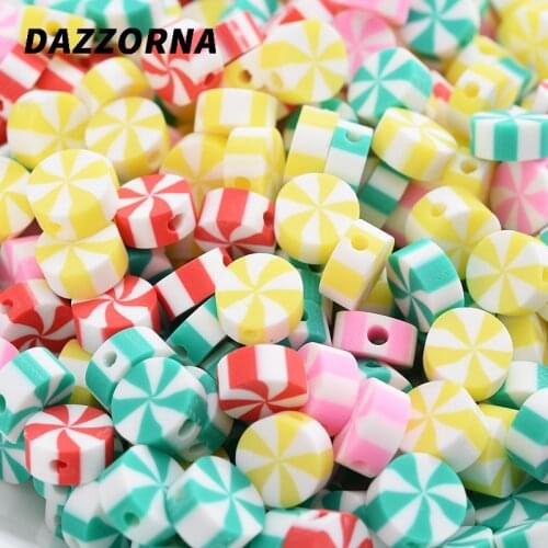 50/100Pcs Cute Color Round Candy Pattern Beads Polymer Clay Spacer Loose Beads For DIY Necklace Bracelet Earrings Accessories