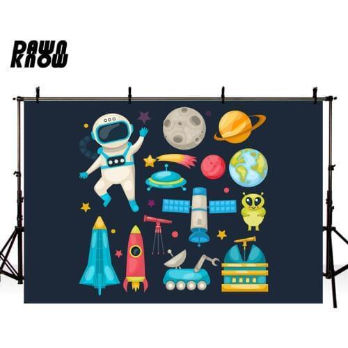 DAWNKNOW Cartoon Space Rocket Astronaut Photography Background Baby Photocall Photo Shoot Backdrop Children Photo Studio lv2707