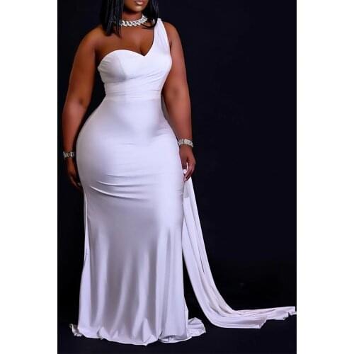Echoine Solid One Shoulder Maxi Long Dress Plus Size Party Night Evening Club Skinny Bodycon Vintage Vestidos Fitness Robe