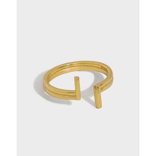 1Pc 18K Gold Authentic S925 Sterling Silver Jewelry Double Bar Lucky Geometric rings Adjust TLJ1559