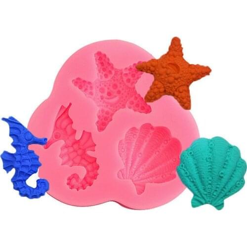 Summer Starfish Seashell Shell Ocean Series Liquid Pink Silicone Mold Food Grade Cake Fondant Epoxy Mold Kitchen Gadgets Best