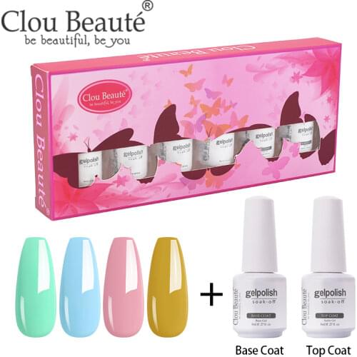 Clou Beaute 6pcs/set Nail Gel Polish Salon Long Lasting Soak Off Varnish Gel Lacquer Base Top Coat Nail Art Decoration Set