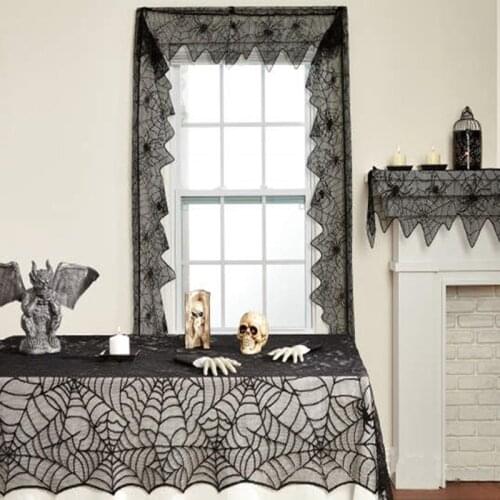 Halloween Black Spider Lace Pelmet Short Door Curtains for Living Room DIY Home Decorative Window Tulle Curtains for Kitchen