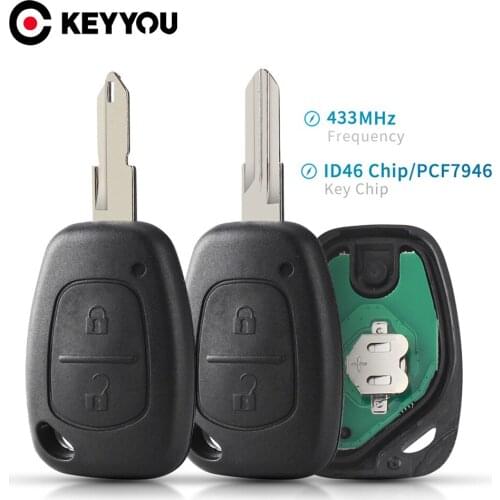 KEYYOU 2BTN Remote Car Key For Renault Traffic Master Vivaro Movano Kangoo NE72/VAC102 Blade Case 433MHz ID46 PCF7946 Chip