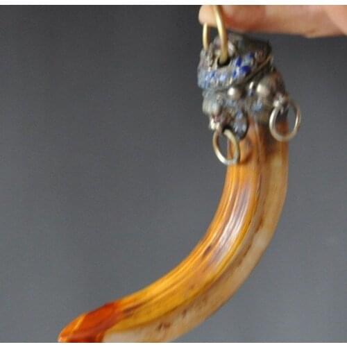 Chinese Old wild boar teeth Cloisonne Bronze Animal Lion Ward off evil Pendants