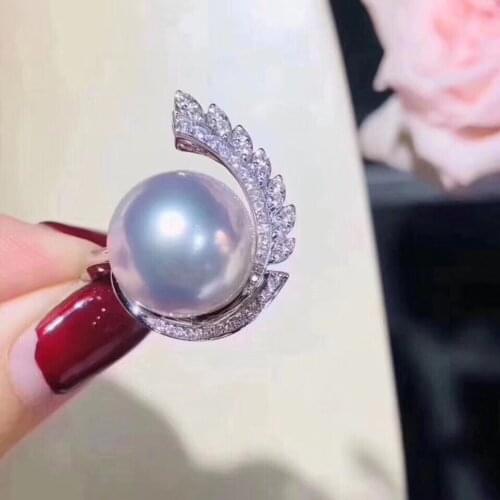 D513 Pearl Ring Fine Jewelry 925 Sterling Silver Round 11-12mm Nature Fresh Water White Pearls Rings for Women
