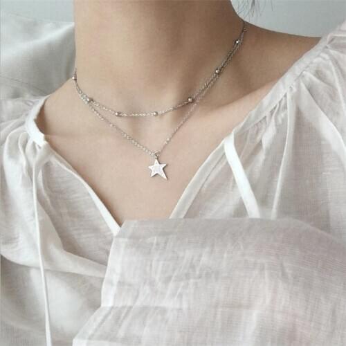 Charm Star Pendant Necklace Girls Jewelry Trendy Double Layer Women 925 Silver Necklace Female Engagement Accessories Lady Gift